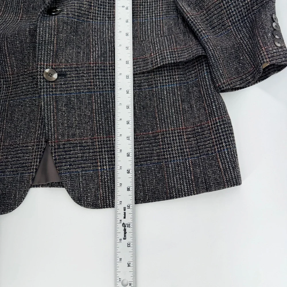 Vintage Mallards Glen Plaid Sport Coat Grey Wool Blend Two Button Blazer 44R Gry